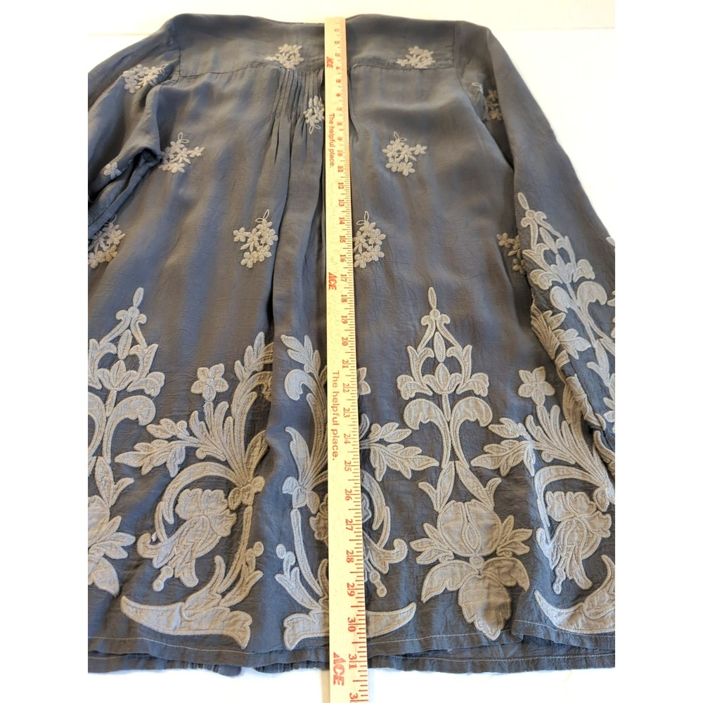 Johnny Was Tunic Top M Heavily Embroidered Button Up Pleated Fairy Inspired Chic - Picture 7 of 7
